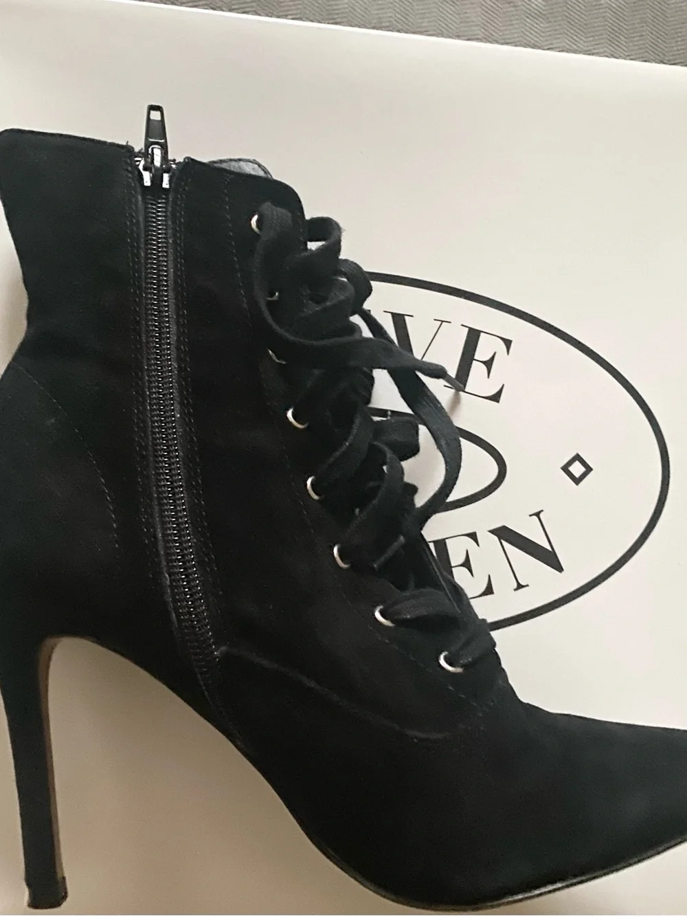 Steve Madden Black Suede Lace-Up Heeled Ankle Boots